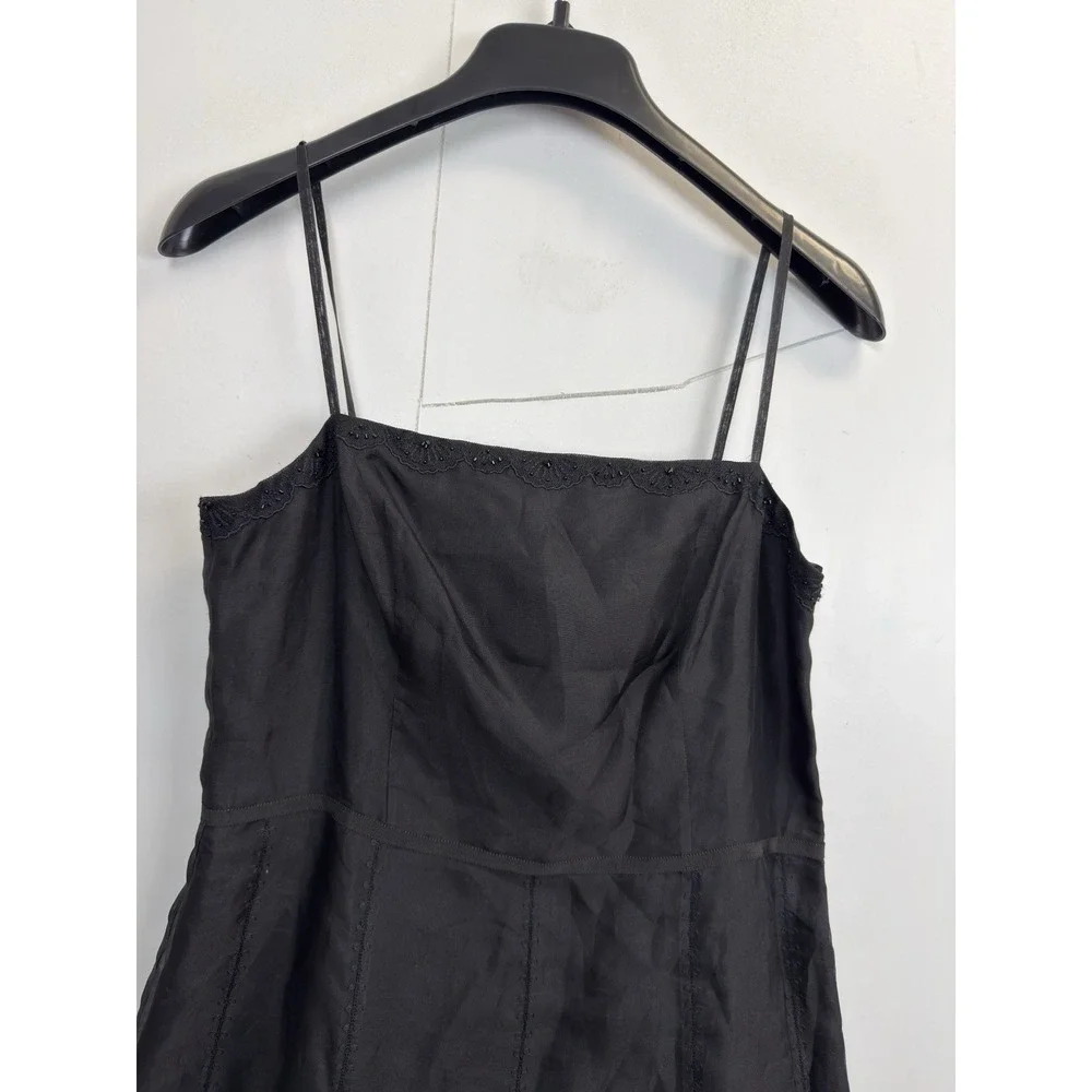 Vtg Y2K Ann Taylor  Black  Embroidered Beaded Silk Dress 10P A-line‎